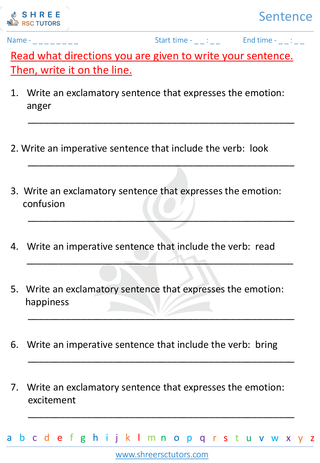 Grade 3  English worksheet: Sentence