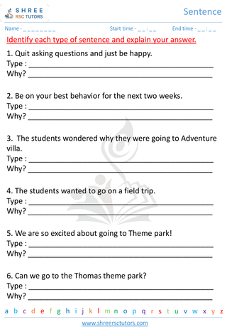 Grade 3  English worksheet: Sentence