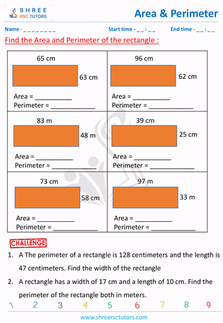 Grade 3  Maths worksheet: Calculating the area and perimeter - Area of rectangle