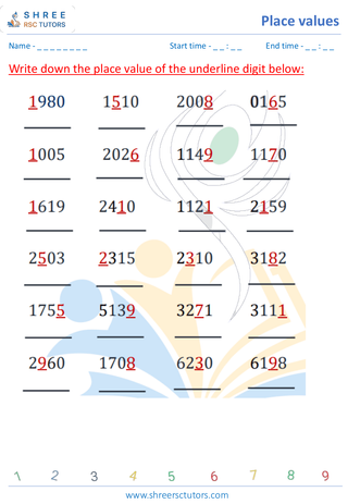 Grade 3  Maths worksheet: Numerical place