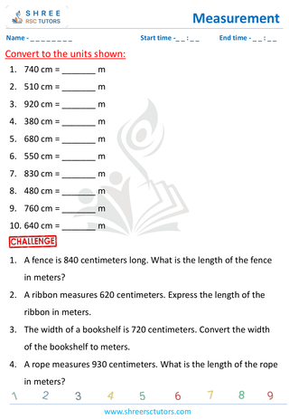 Grade 3  Maths worksheet: Standard units - Measure in centimeter