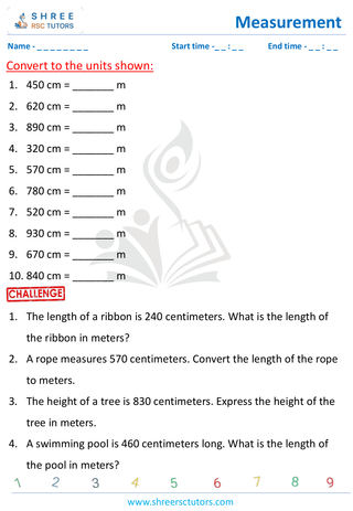 Grade 3  Maths worksheet: Standard units - Measure in centimeter