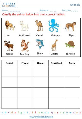 Grade 3  Science worksheet: Animals - Basic animal needs and habitats