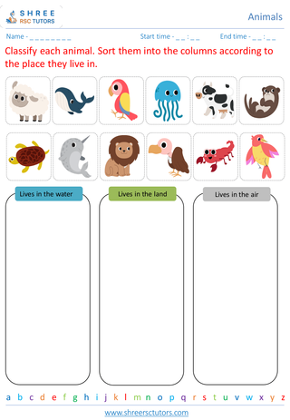 Grade 3  Science worksheet: Animals - Classifying animals