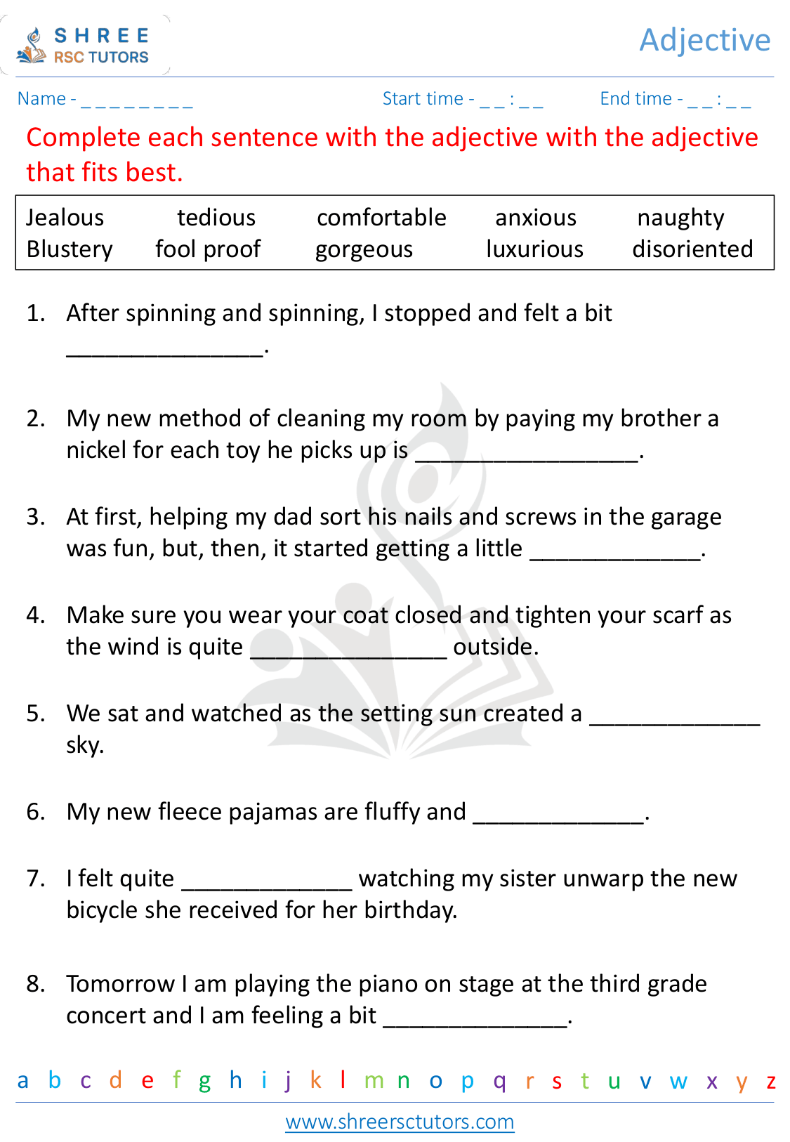 Grade 4  English worksheet: Adjectives