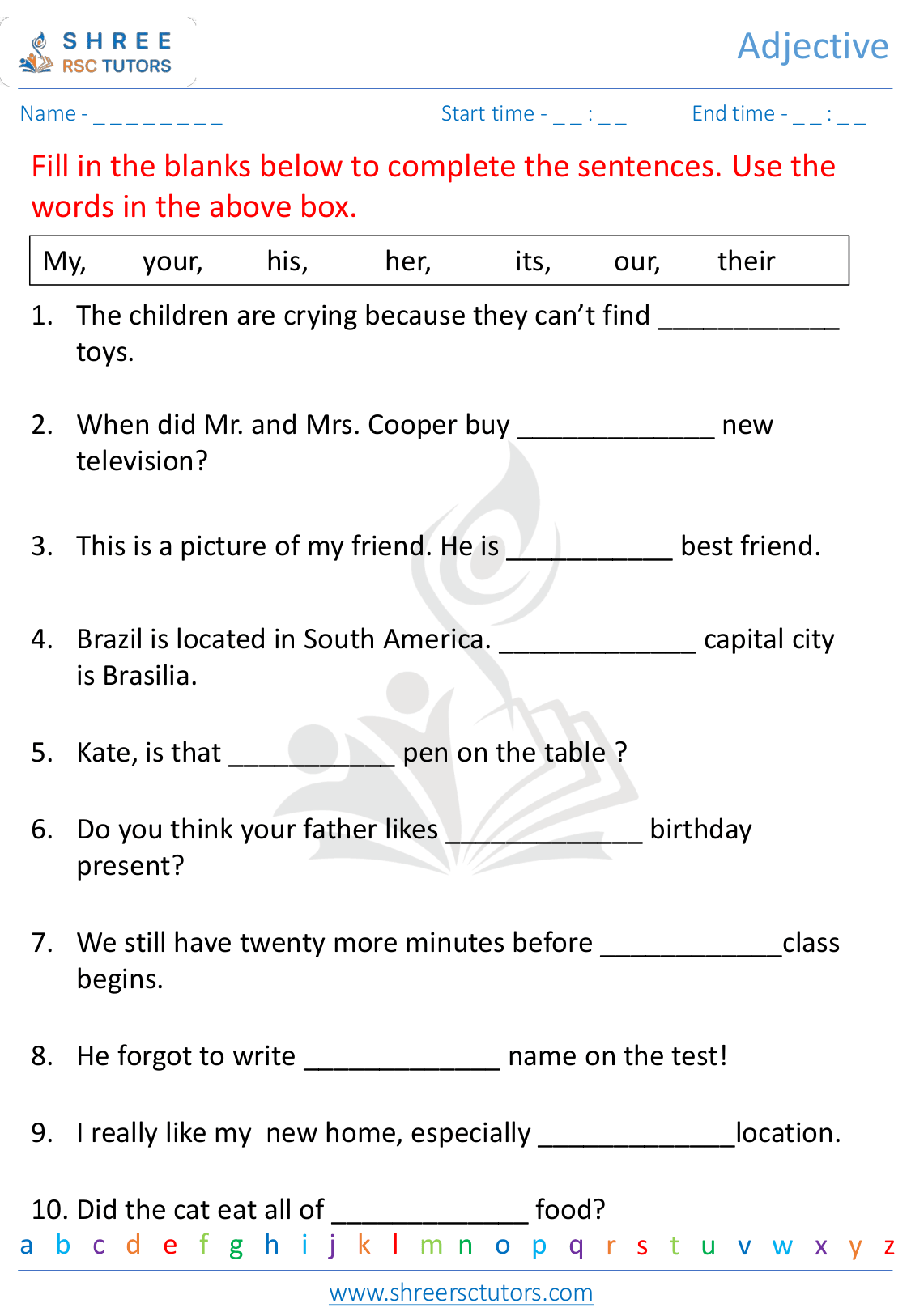 Grade 4  English worksheet: Adjectives