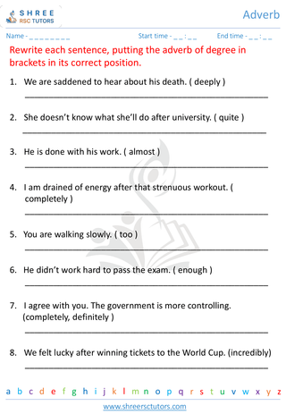 Grade 4  English worksheet: Adverb