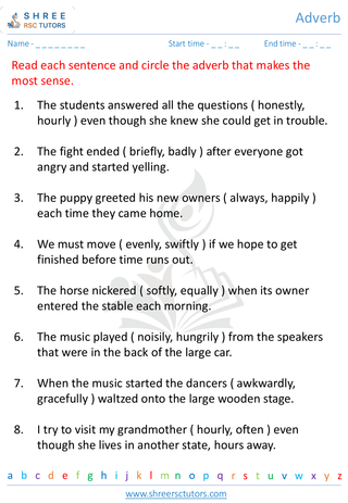 Grade 4  English worksheet: Adverb