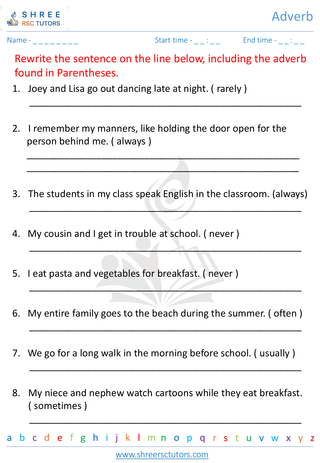 Grade 4  English worksheet: Adverb