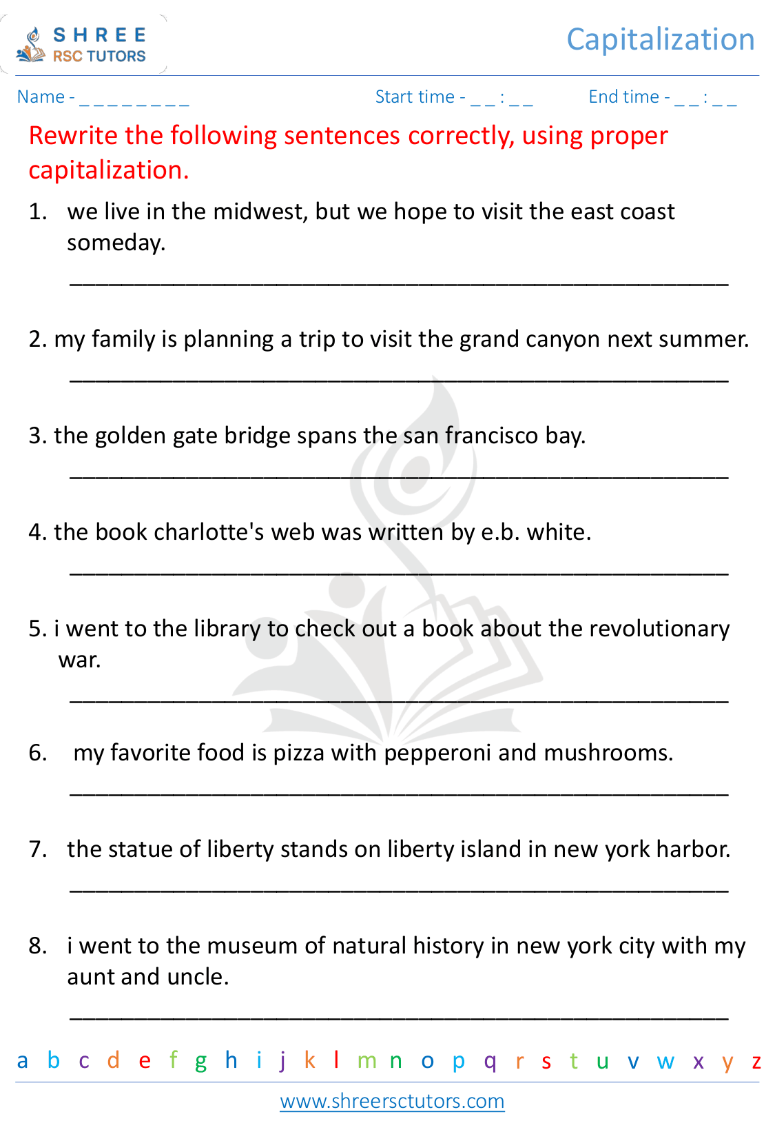 Grade 4  English worksheet: Capitalization