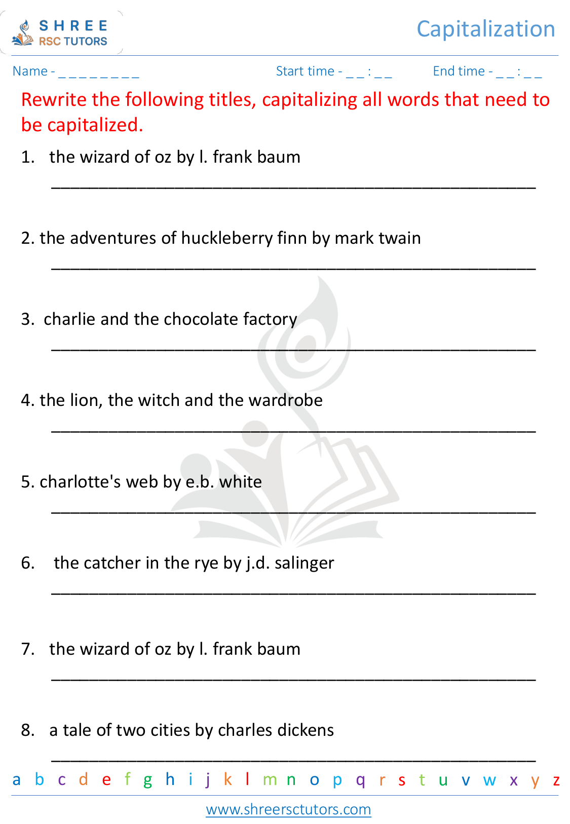 Grade 4  English worksheet: Capitalization