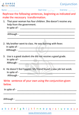 Grade 4  English worksheet: Conjunctions