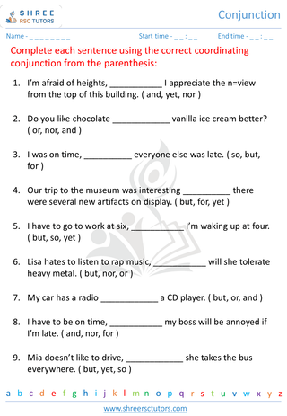 Grade 4  English worksheet: Conjunctions