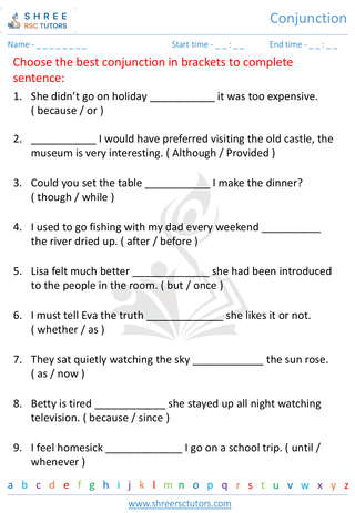 Grade 4  English worksheet: Conjunctions