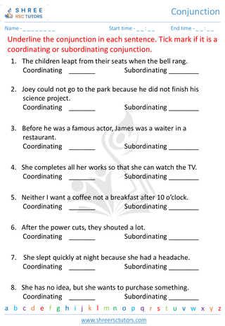 Grade 4  English worksheet: Conjunctions