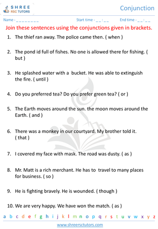 Grade 4  English worksheet: Conjunctions