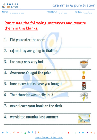 Grade 4  English worksheet: Grammar & punctuation