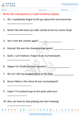 Grade 4  English worksheet: Interjection