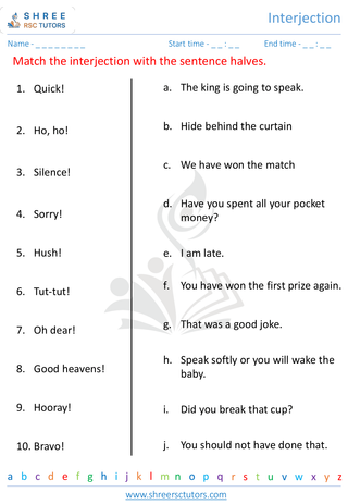 Grade 4  English worksheet: Interjection
