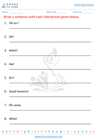 Grade 4  English worksheet: Interjection