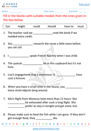 Grade 4  English worksheet: Modals