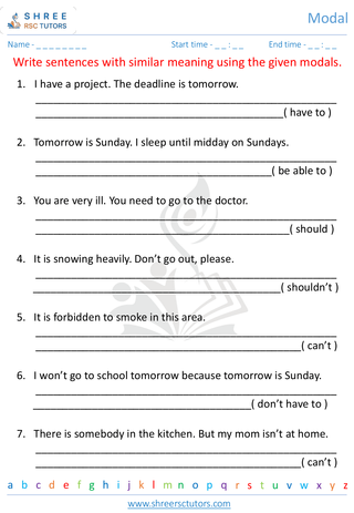 Grade 4  English worksheet: Modals