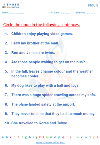 Grade 4  English worksheet: Noun