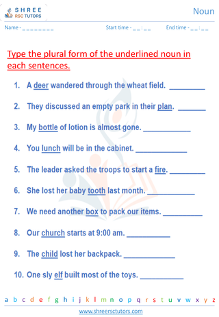 Grade 4  English worksheet: Noun