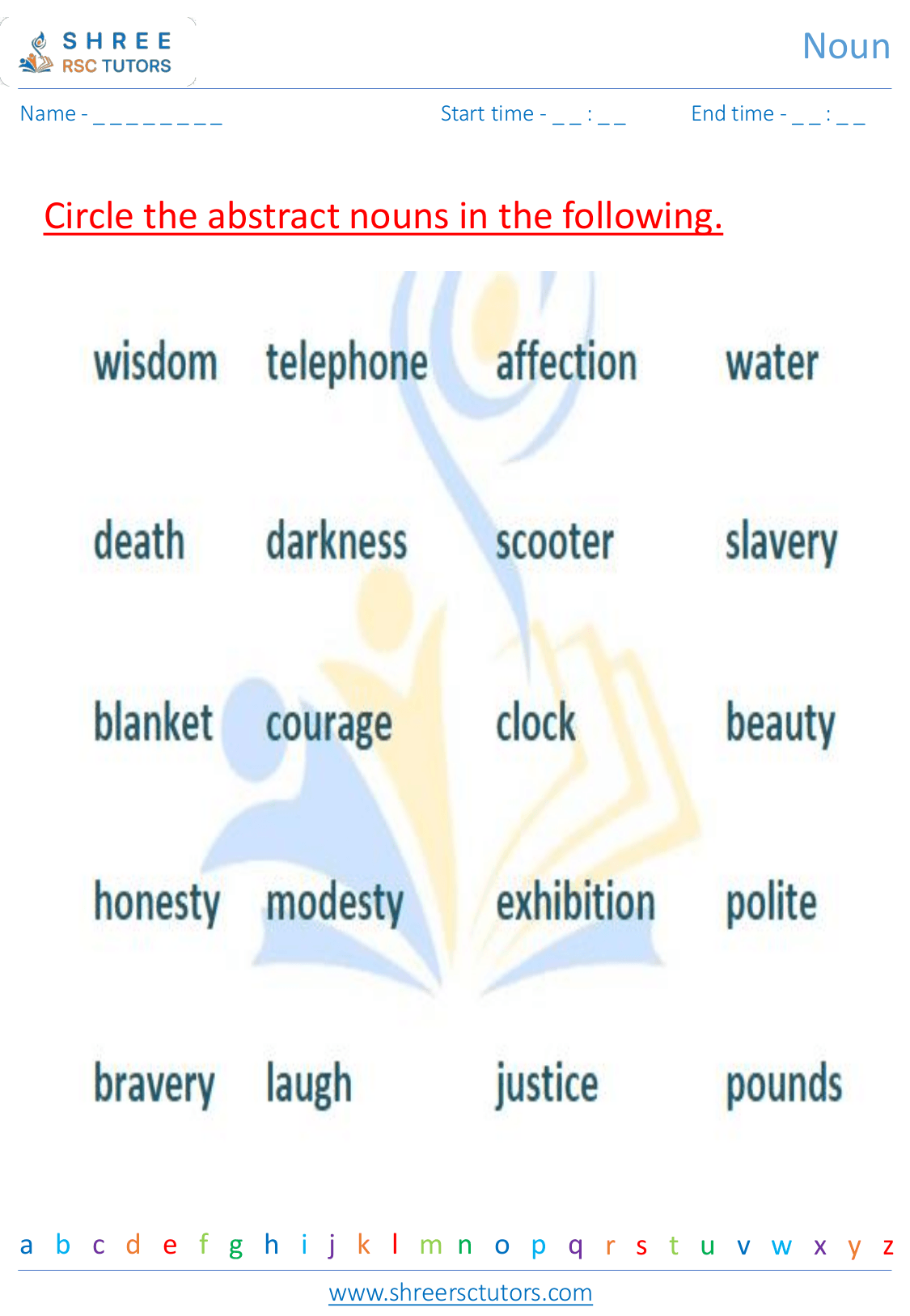Noun worksheets for Grade 4 English | shree rsc tutors