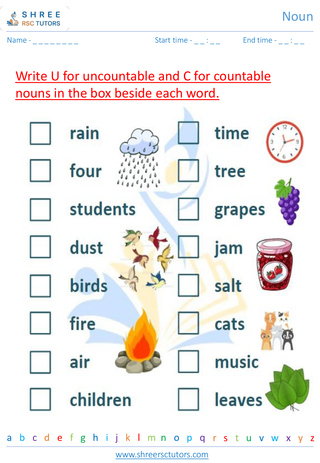 Grade 4  English worksheet: Noun