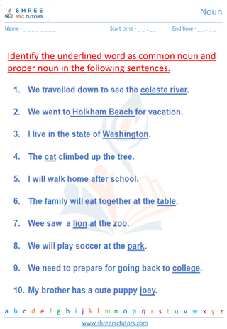 Grade 4  English worksheet: Noun