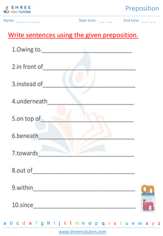 Grade 4  English worksheet: Preposition