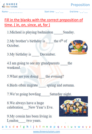 Grade 4  English worksheet: Preposition