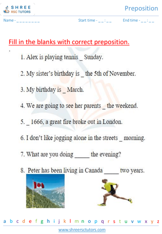 Grade 4  English worksheet: Preposition