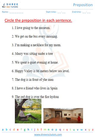 Grade 4  English worksheet: Preposition