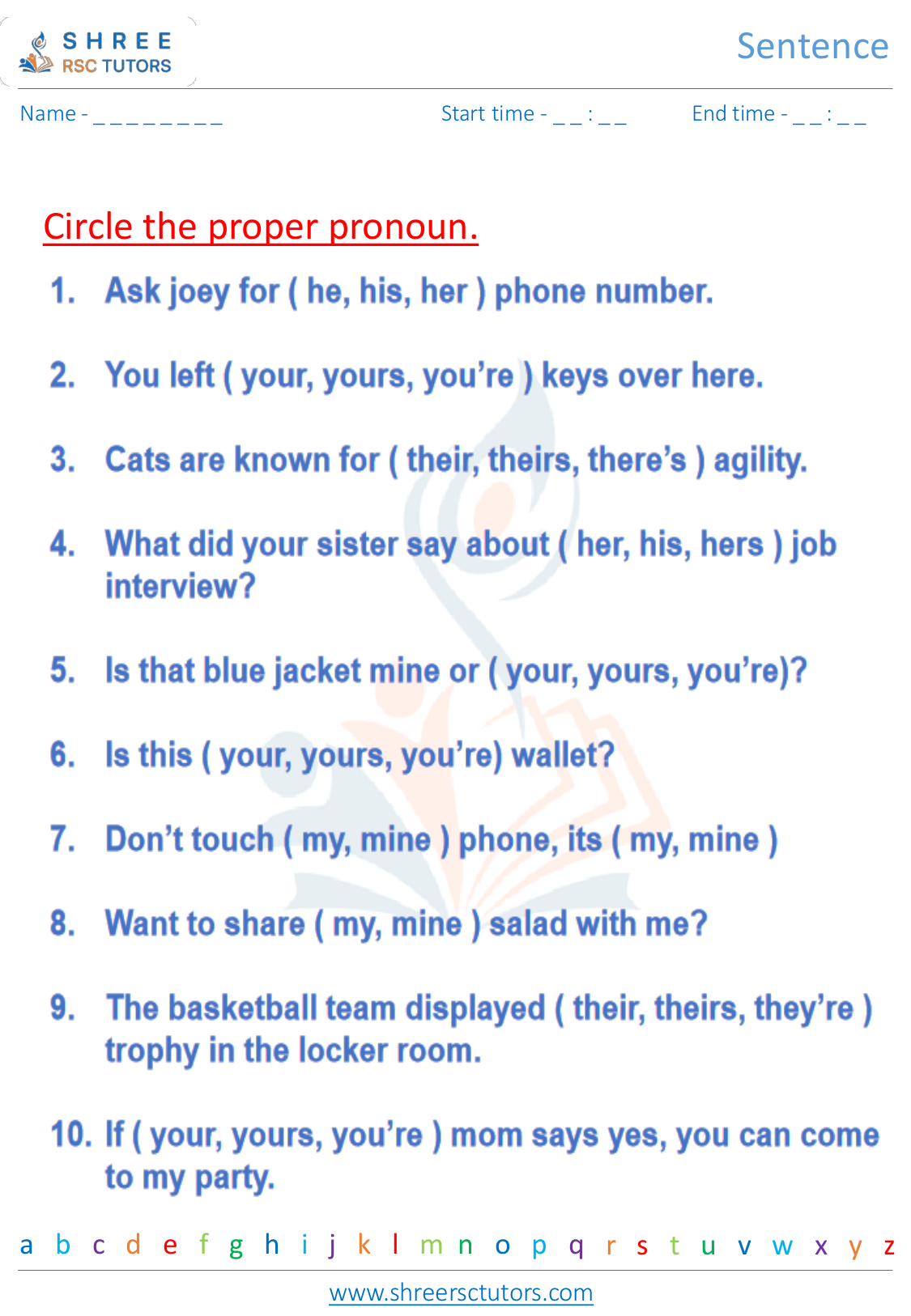 Grade 4  English worksheet: Pronoun