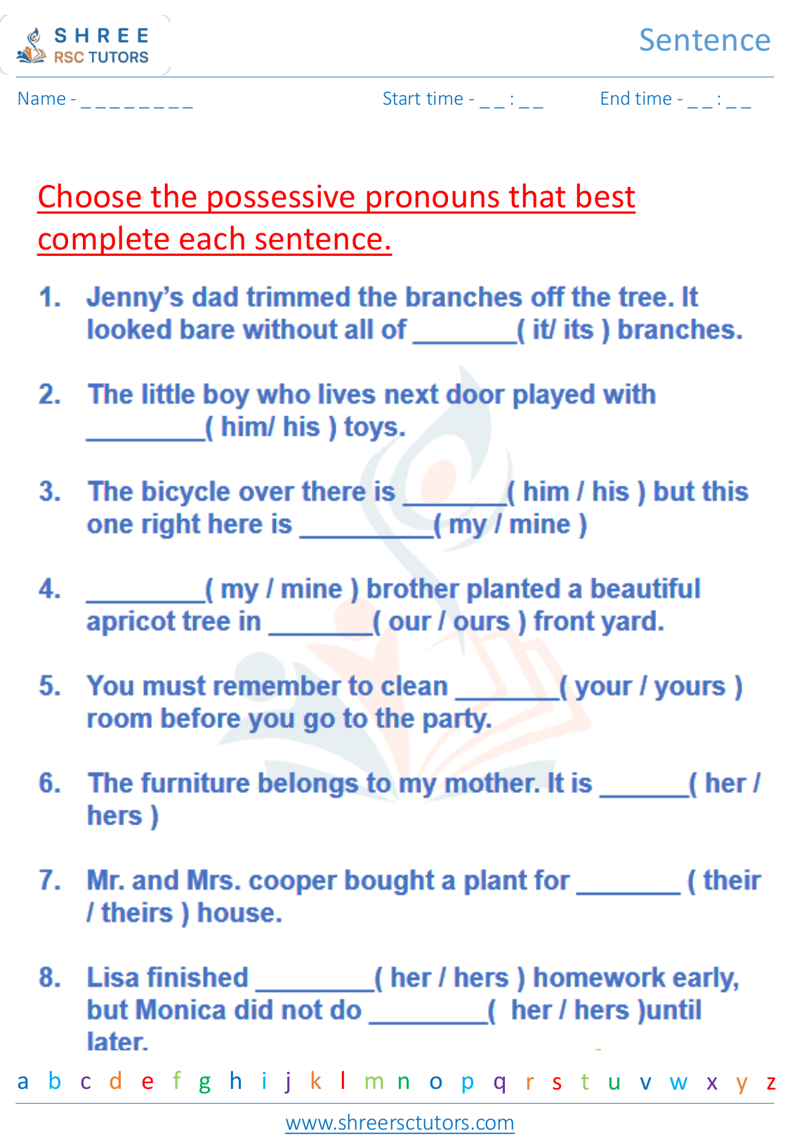 Grade 4  English worksheet: Pronoun