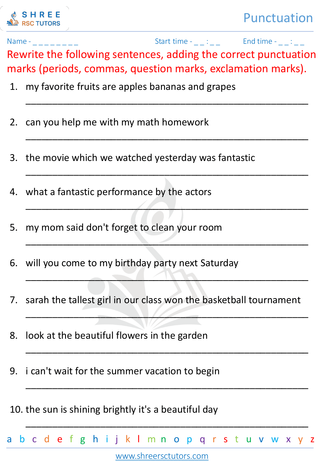 Grade 4  English worksheet: Punctuation