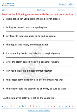 Grade 4  English worksheet: Punctuation