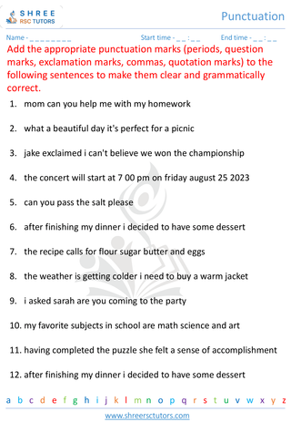 Grade 4  English worksheet: Punctuation