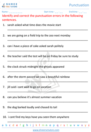 Grade 4  English worksheet: Punctuation