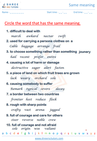 Grade 4  English worksheet: Same meaning