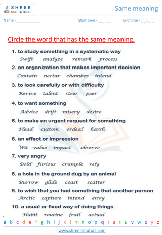 Grade 4  English worksheet: Same meaning