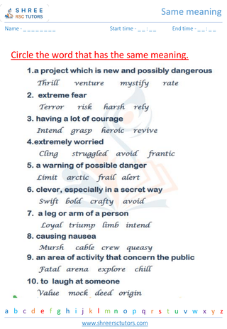 Grade 4  English worksheet: Same meaning