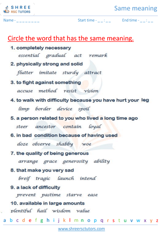 Grade 4  English worksheet: Same meaning