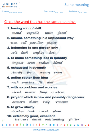 Grade 4  English worksheet: Same meaning