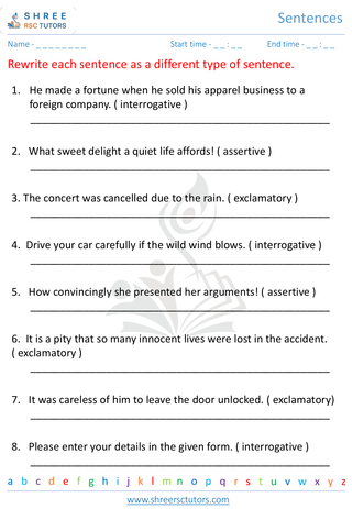 Grade 4  English worksheet: Sentence