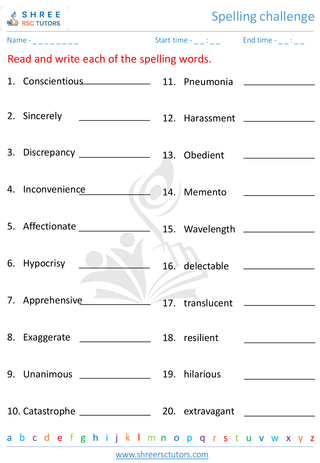 Grade 4  English worksheet: Spelling challenge