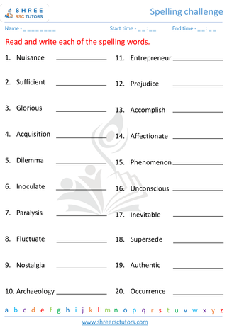 Grade 4  English worksheet: Spelling challenge