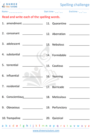 Grade 4  English worksheet: Spelling challenge